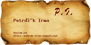Petrák Irma névjegykártya